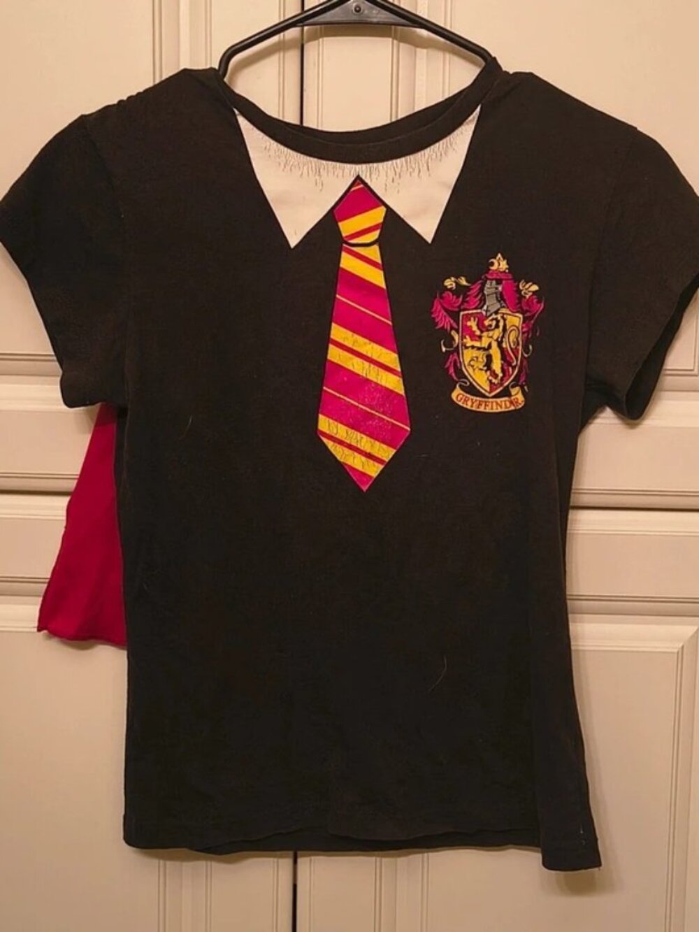 Harry Potter Gryffindor Black T-Shirt with Tie & Collar and Attached Cape Girls